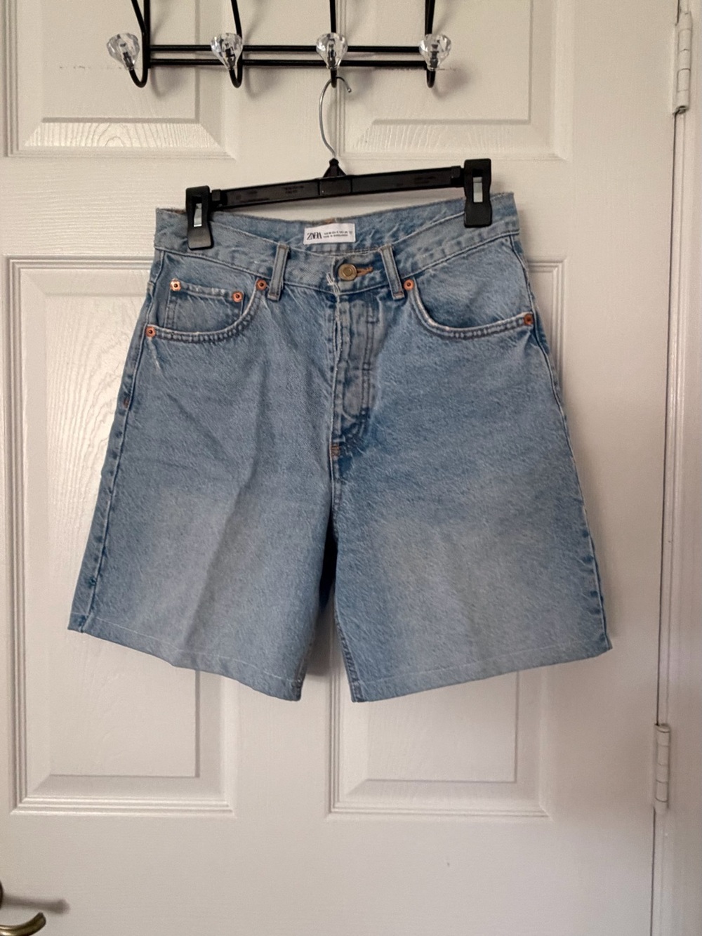 Zara Light Wash Denim Bermuda Shorts in Blue